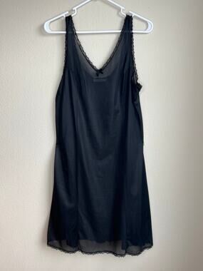 Vintage CW Classics Black Mesh Trim Sheer Nightgown Slip Dress Size Medium